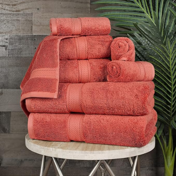 SUPERIOR Egyptian Cotton Ultra Plush & Absorbent, 8 Piece Set, Coral | Quick Dry - Image 2