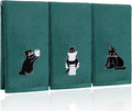 3 Pcs Cat Hand Towels for Bathroom Decor | Embroidered Black Cat Design by FuWeave