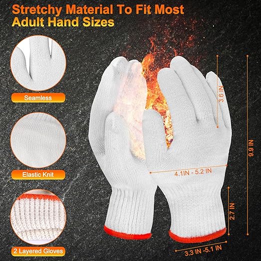 BBQ Gloves for Grilling Disposable Heat Resistant - 100 Nitrile Gloves + 4 Reusable Cotton Liners for Cooking Smoker -Orange XXLarge
