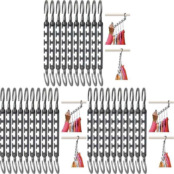 Max 30-Pack Space Saving Hangers, Reinforced Hooks Swivels 360°, Cascading by WONDERHANGER