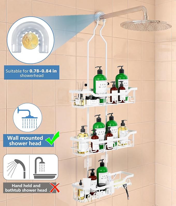 Adjustable Shower Caddy Hanging, Extended Length Organizer Over Shower Head - Image 5