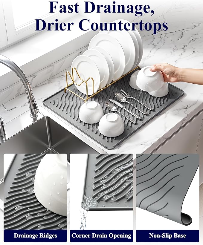 Kitsure 2 Pack Silicone Dish Drying Mat - Image 4