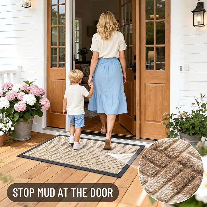 OLANLY Front Door Mat Outside Entrance 71x47, Absorbent, Heavy Duty Sturdy Natural Rubber Doormat Indoor Outdoor, Non-Slip, Stain and Fade Resistant, Low Profile Floor Mat for Entryway, Latte White