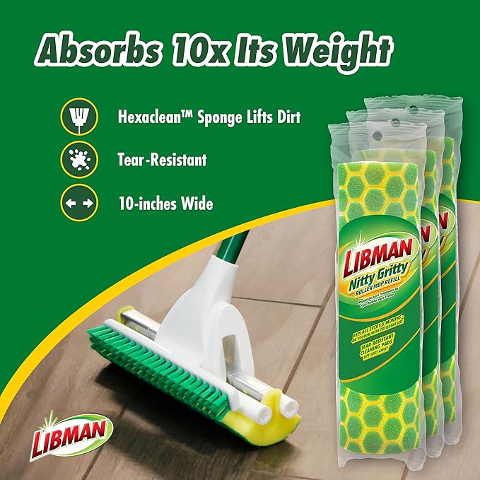 Libman Nitty Gritty Roller Mop Refills, Self Wringing, 3 Replacement Heads - Image 3