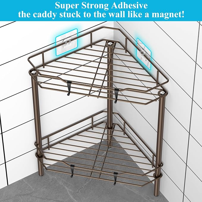 HuggieGems Metal Floor Standing Corner Shower Caddy, 2 Tier - Image 2