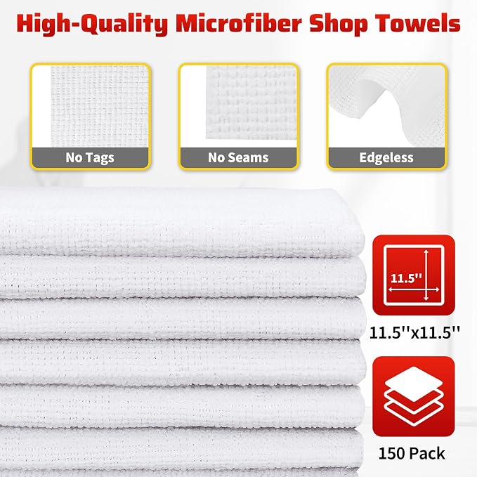 White Microfiber Cleaning Cloth, 150 Pack Shop Towels All-Purpose Cleaning Rags - Image 2