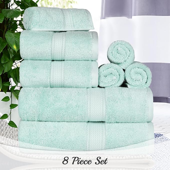 SUPERIOR Egyptian Cotton Ultra Plush & Absorbent, 8 Piece Set, Sea Foam | Quick - Image 3