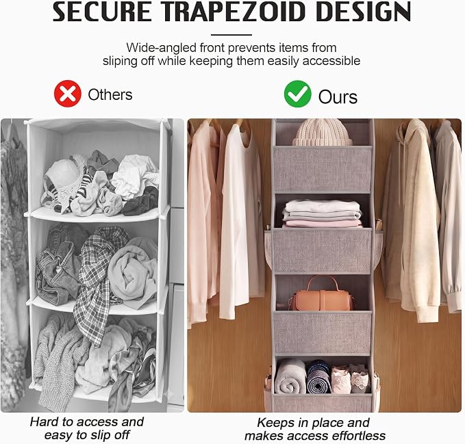 Hanging Closet Organizer 4-Shelf Wide Trapezoid, Heather Grey | Hanging Clothes - Image 6