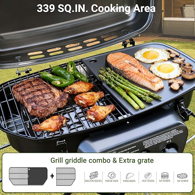Brand-Man Propane Gas Grill, Portable Standup Grill with Folding Cart & Push-Button Ignition, Ideal for Camping, Tailgating, BBQ, Backyard, Patio & More