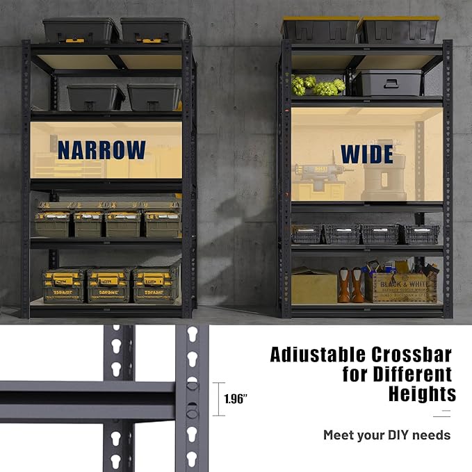 Garage Shelving Unit,Black Storage Shelf,5 Tier Storage Racks and Shelving, Shelves Units Free Standing, Heavy Duty Metal Adjustable Shelves for Kitchen/Tool/Office (2, 16"D x 35.5"W x 72"H)