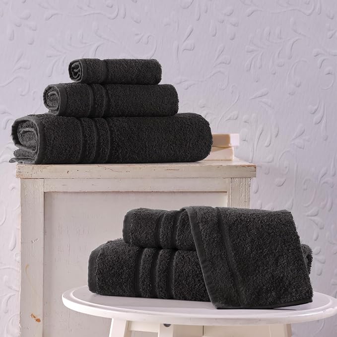 Black 6 Pack Bath Towels Sets Linen - Image 2