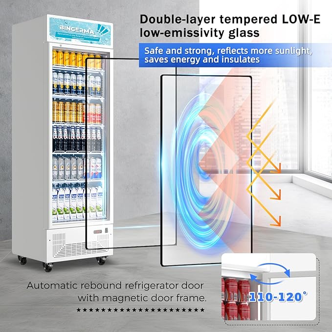 Commercial Beverage Refrigerator 15 Cu.ft. with Glass Door Display Merchandiser Fridge ETL Drink Cooler for Bars,Restaurants, Convenience Stores, Supermarkets and Offices White