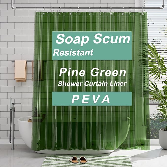 AmazerBath Shower Curtain Liner, 72x72 Transparent Pine Green Shower Liner by AmazerBath
