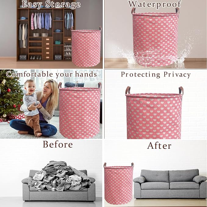 Waterproof Laundry Hamper Collapsible Laundry Basket Leather Handle Laundry Bag - Image 2