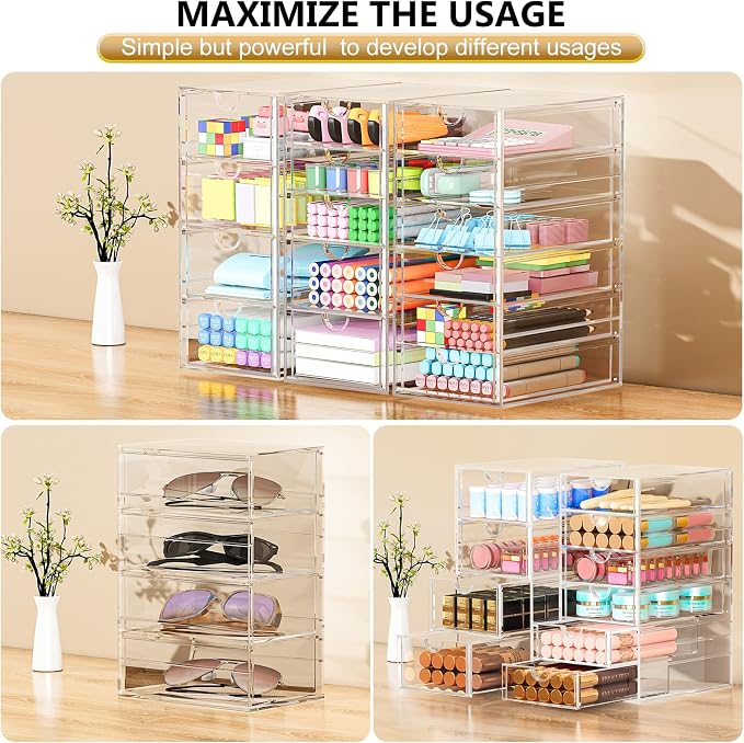 YFXCVSL 3-Pack Acrylic 15-Drawer Storage & Makeup Organizer - Image 4