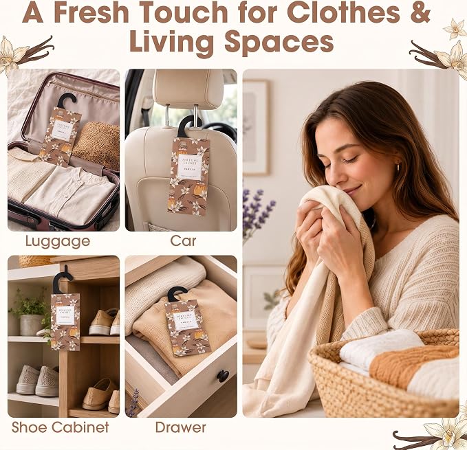 Large 12 Packs Vanilla Hanging Scented Sachets Long-Lasting Closet Deodorizer - Image 3