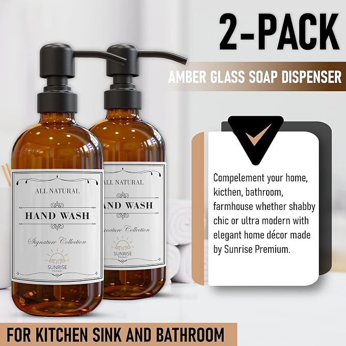 Sunrise Premium Amber Glass Soap Dispenser Matte Black - Image 4