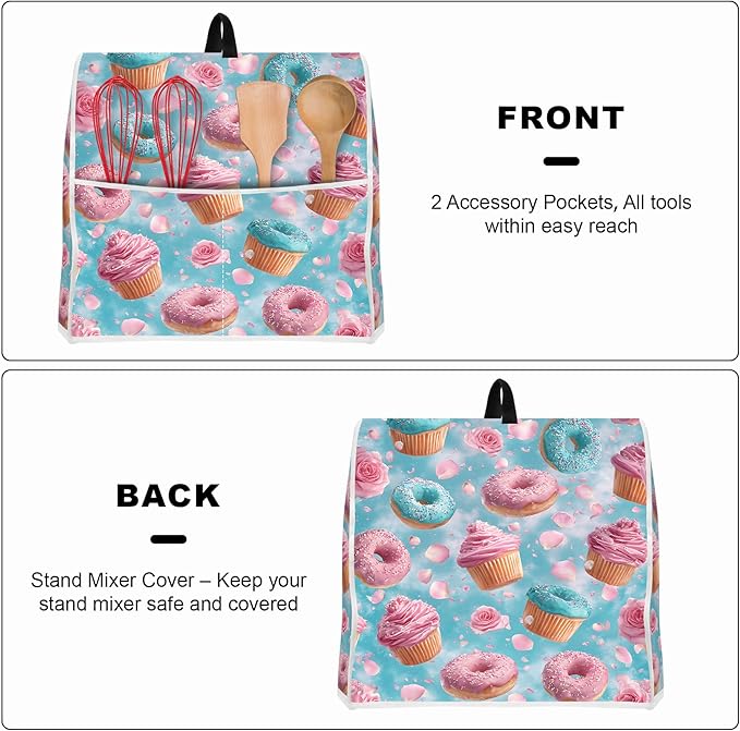 Stand mixer cover with handle and storage bag, reusable and washable, stylish retro floral design, keeps kitchen countertops clean and tidy (fits 6-8 quart mixers).