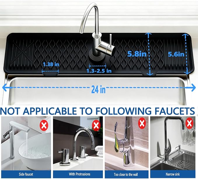 24 Inch Silicone Faucet Mat for Kitchen Sink, 7° Slope Fast Self-Draining Sink - Image 5