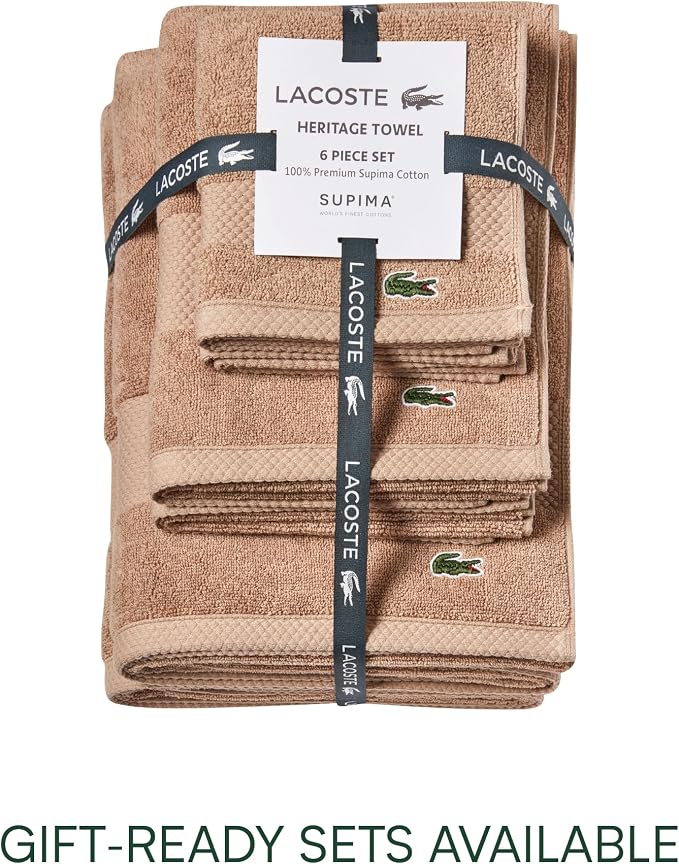 Lacoste Heritage 100% Supima Cotton Bath Towel 30" x 54", Sand | Highly - Image 6