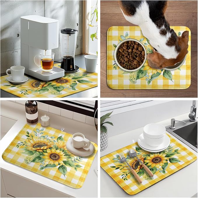 Sunflower Dish Drying Mat 18x24 Inch Absorbent Reversible Summer Sunflower - Image 9