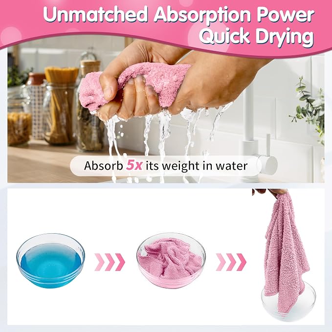 FIXSMITH Pink Microfiber Cleaning Cloth -Pack of 12, Highly Absorbent Cleaning - Image 6