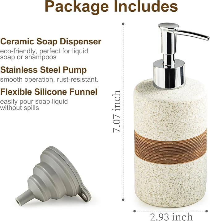 Ceramic Hand Soap Dispenser for Kitchen and Bathroom, Pump Bottle | Refillable - Image 5