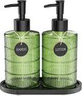 Green Glass Soap and Lotion Dispenser Set by masadi