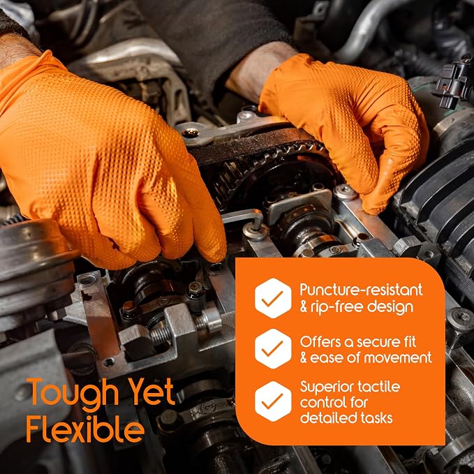 Inspire Heavy Duty Orange Nitrile Gloves | ULTRA 8 Mil Diamond Textured Grip | - Image 6