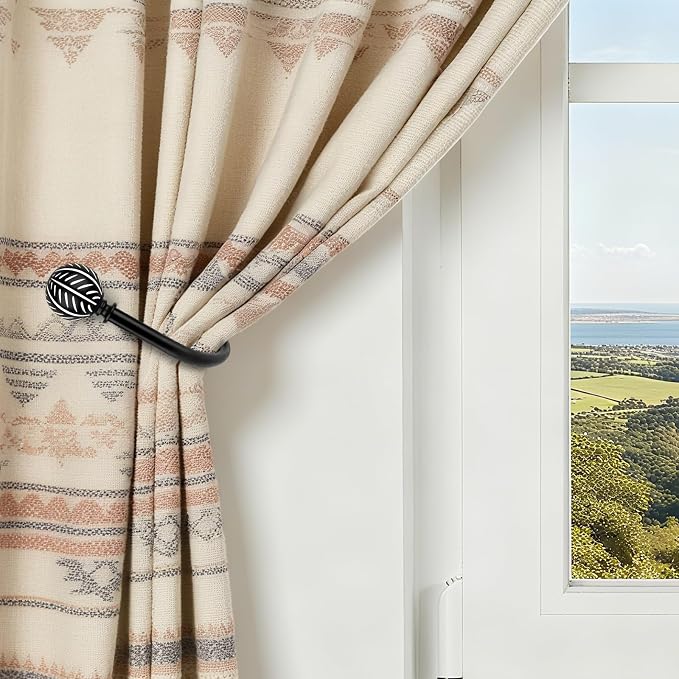 KAMANINA Wood Curtain Holdbacks 2pcs Black | Imitation Wood Grain, Size: 4.3" W - Image 4