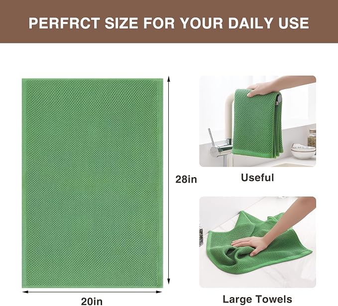 Homaxy 100% Cotton Oversized Waffle Weave Kitchen Towels 6-Pack | Grass Green - Image 3