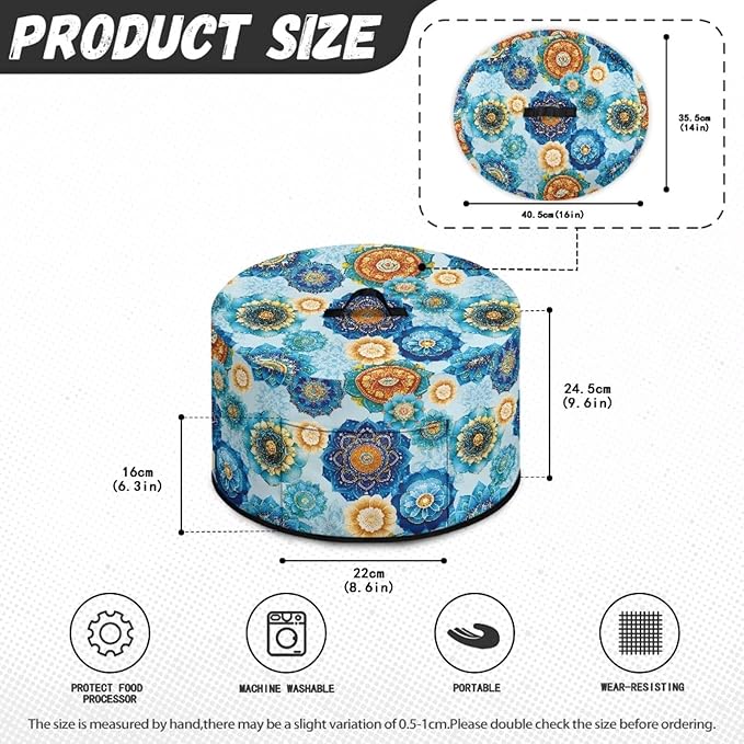 Boho Mandala Floral Blue Print Slow Cookers Dust Cover Fit Most 6/7/8 Quart Crock Pot Stain Resistant Air Fryer Cover with Accessory Pocket and Handle Washable
