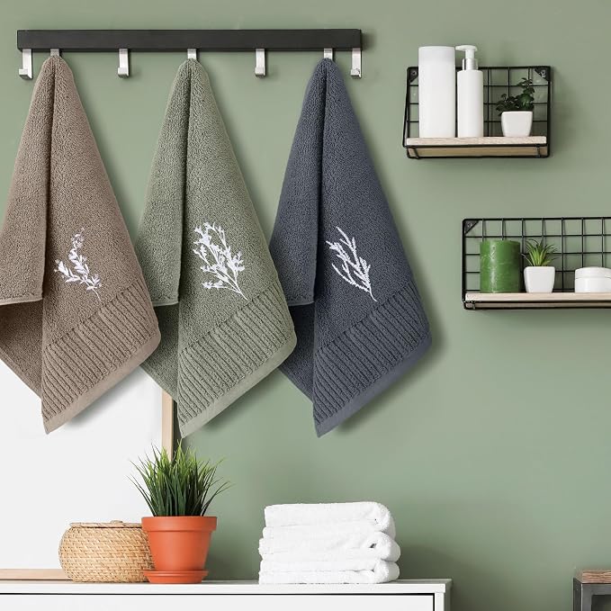 FuWeave 3 Pcs Boho Botanical Hand Towels Bathroom Kitchen Decor | Embroidered - Image 4
