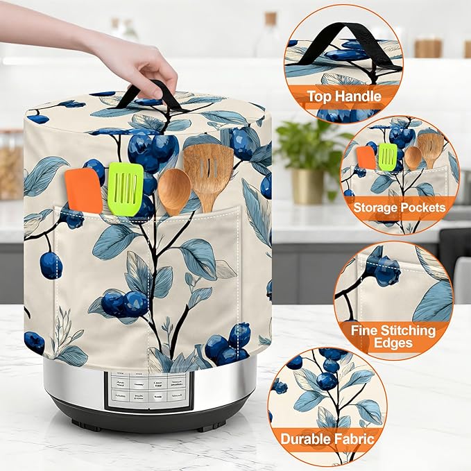 Kitchen Appliance Accessories Dust Cover for 3-6-8 Quart Instant Pot, Pressure Cooker, Air Fryer & Crock Pot,Decorative Appliance Cloth Cover with Top Handle & Storage Pockets (Beige, 3 Quart)