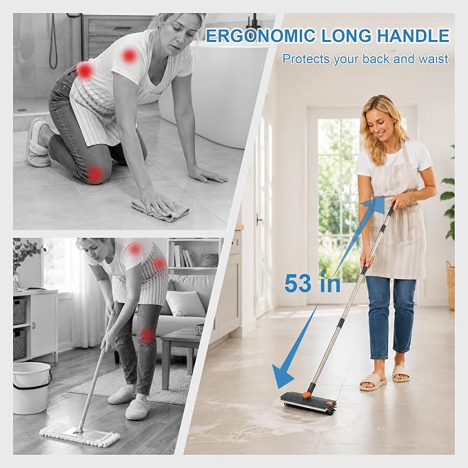 Floor Scrub Brush with Long Handle, 3 in 1 Floor Scrubber, Heavy Duty Stiff - Image 6
