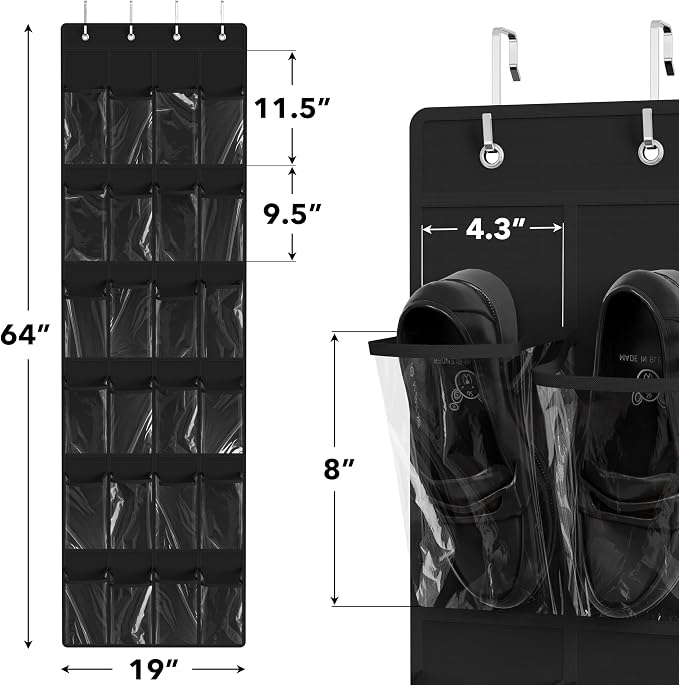 Simple Houseware 24 Pockets Clear Over the Door Shoe Organizer, 4 Durable Metal - Image 2