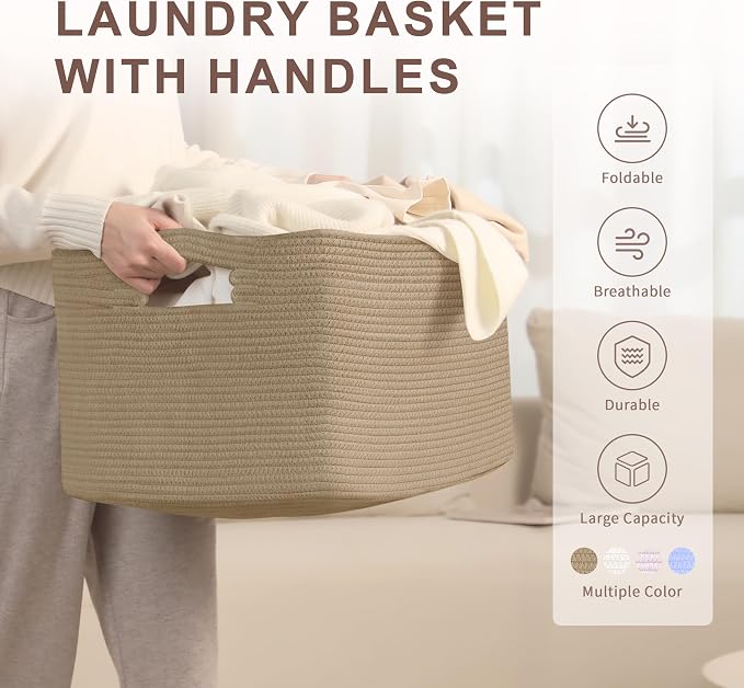 72L Large Woven Laundry Basket Hamper - Image 4