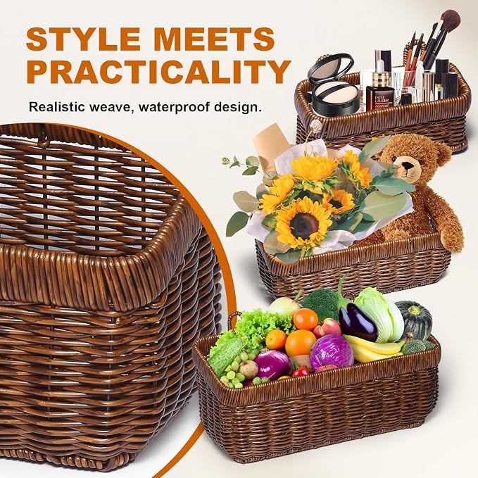Hanging Baskets, Handmade Wicker Style Wall Basket w/Hooks - Image 4