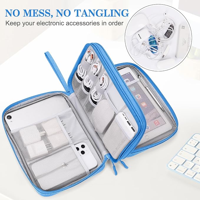 FYY Electronic Organizer, Travel Tech Pouch Bag, Extra Large, Cyan | Wrist Strap - Image 5