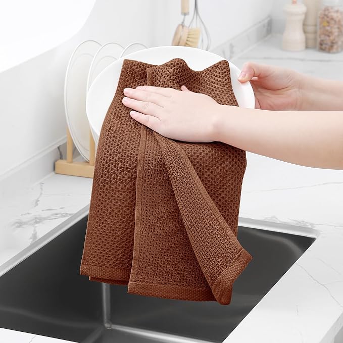Homaxy 100% Cotton Waffle Weave Kitchen Dish Towels 6-Pack, Caramel | 13 x 28 - Image 4