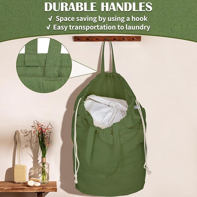 Canvas Laundry Bags with Handles & Square Base 13.8"Wx13.8"Dx27.6"H - Image 4