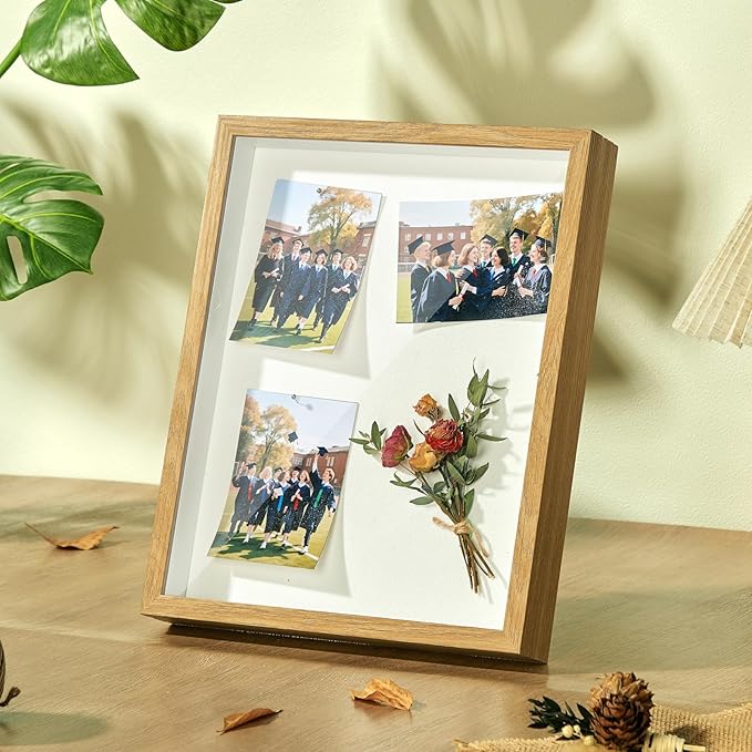11x14 Shadow Box Display Case Picture Frame with Soft Linen Back, Large Wood Color Shadow Box 11x14 for Flowers Medal Display Case Jersey pet Graduation Memorabilia Baby Ltems Crafts Photos