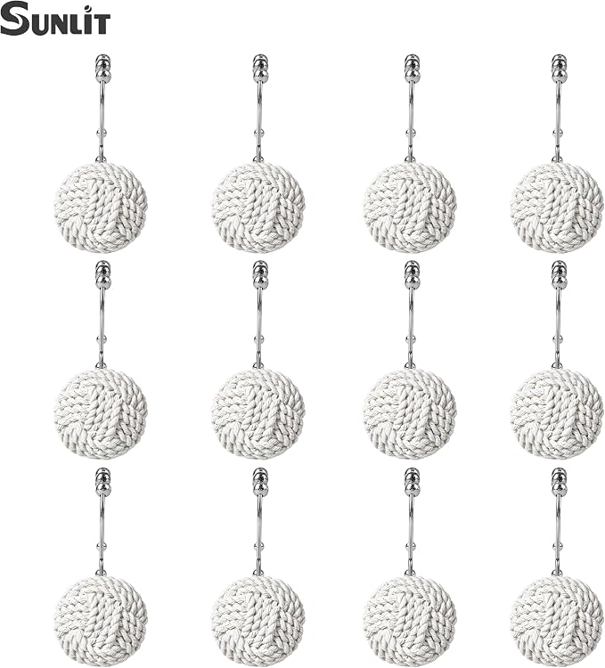 Sunlit Boho Knots Double Shower Curtain Hooks, Home Decorative White Shower - Image 3