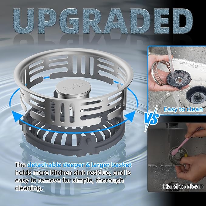 Hibbent 2 Pack 3 in 1 Kitchen Sink Drain Strainer, Metal Pop Up Stopper - Image 4