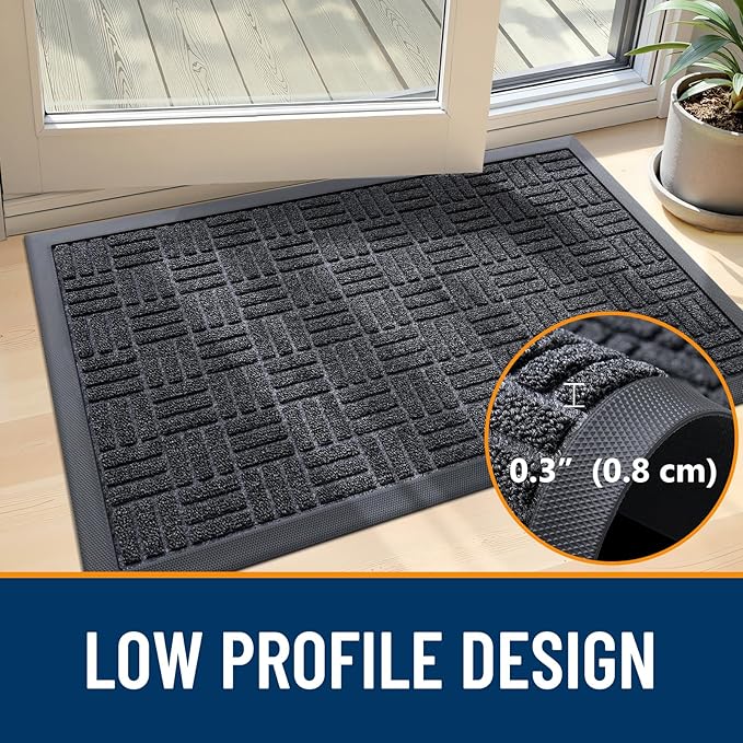 OLANLY Front Door Mat Outside Entrance 59x23, Absorbent, Heavy Duty Sturdy Natural Rubber Doormat Indoor Outdoor, Non-Slip, Stain and Fade Resistant, Low Profile Floor Mat for Entryway, Black Gray