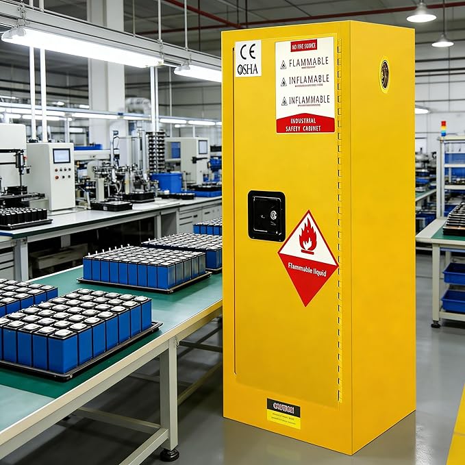38" H × 24" D × 24" W Flammable Storage Cabinet, Fireproof Chemical Flammable Liquid Storage Cabinet, for Industrial and House, Yellow