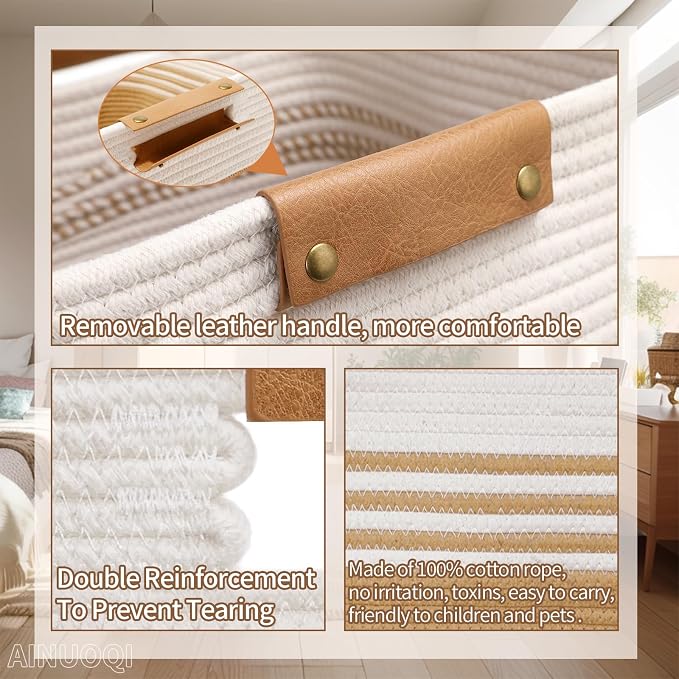 Large Laundry Hamper Basket, 85L Cotton Rope Woven Storage Bin - Image 7