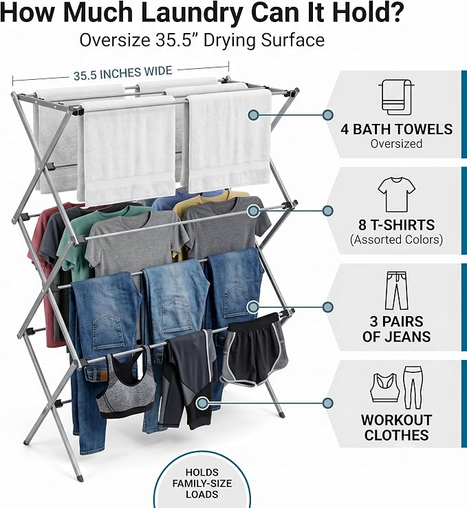Honey-Can-Do Oversized Collapsible Clothes Drying Rack, 50 lb - Image 2
