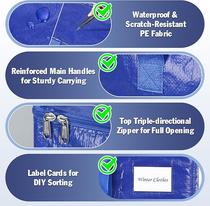 KYODOLED 4 Pack Blue Moving Bags, 24 Gal Large Storage Totes - Image 2