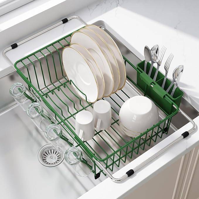 JASIWAY Green Dish Drying Rack in Sink, Dish Drainer by JASIWAY